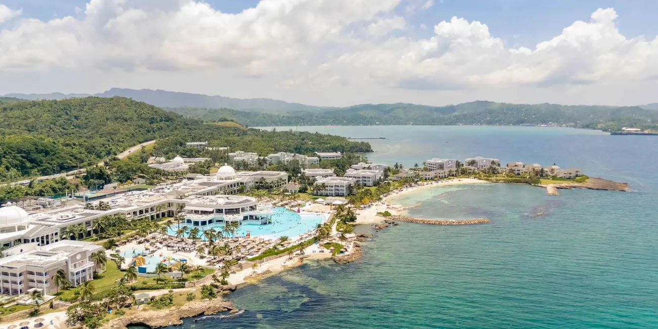 Aerial view of the Grand Palladium resort on its peninsula